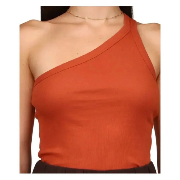 Sanctuary Tops - Sanctuary One Shoulder Cami Tank Sleeveless Top Large Orange Ribbed Organic NWT